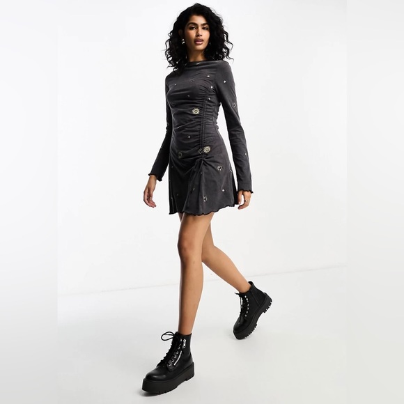 ASOS Dresses & Skirts - ASOS long sleeve mini dress with sun and moon embroidery sz 10